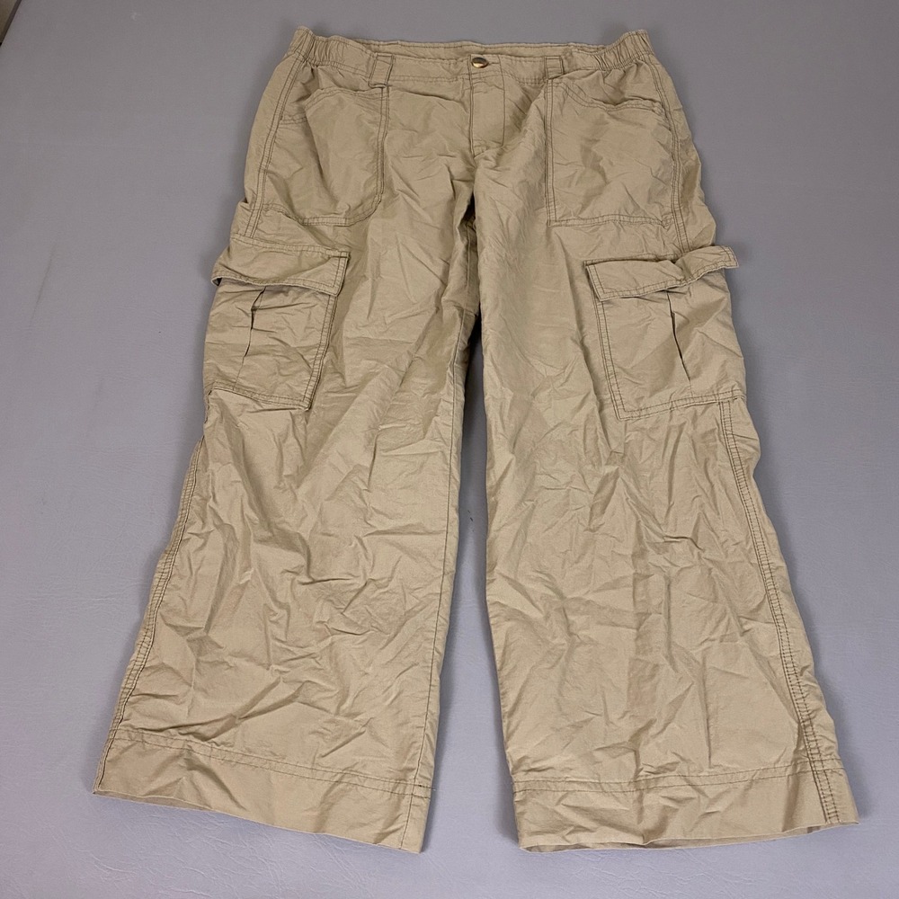 Old Navy Wide Leg Cargo Pants Women's Size Large Khaki Tan Cotton Nylon Light